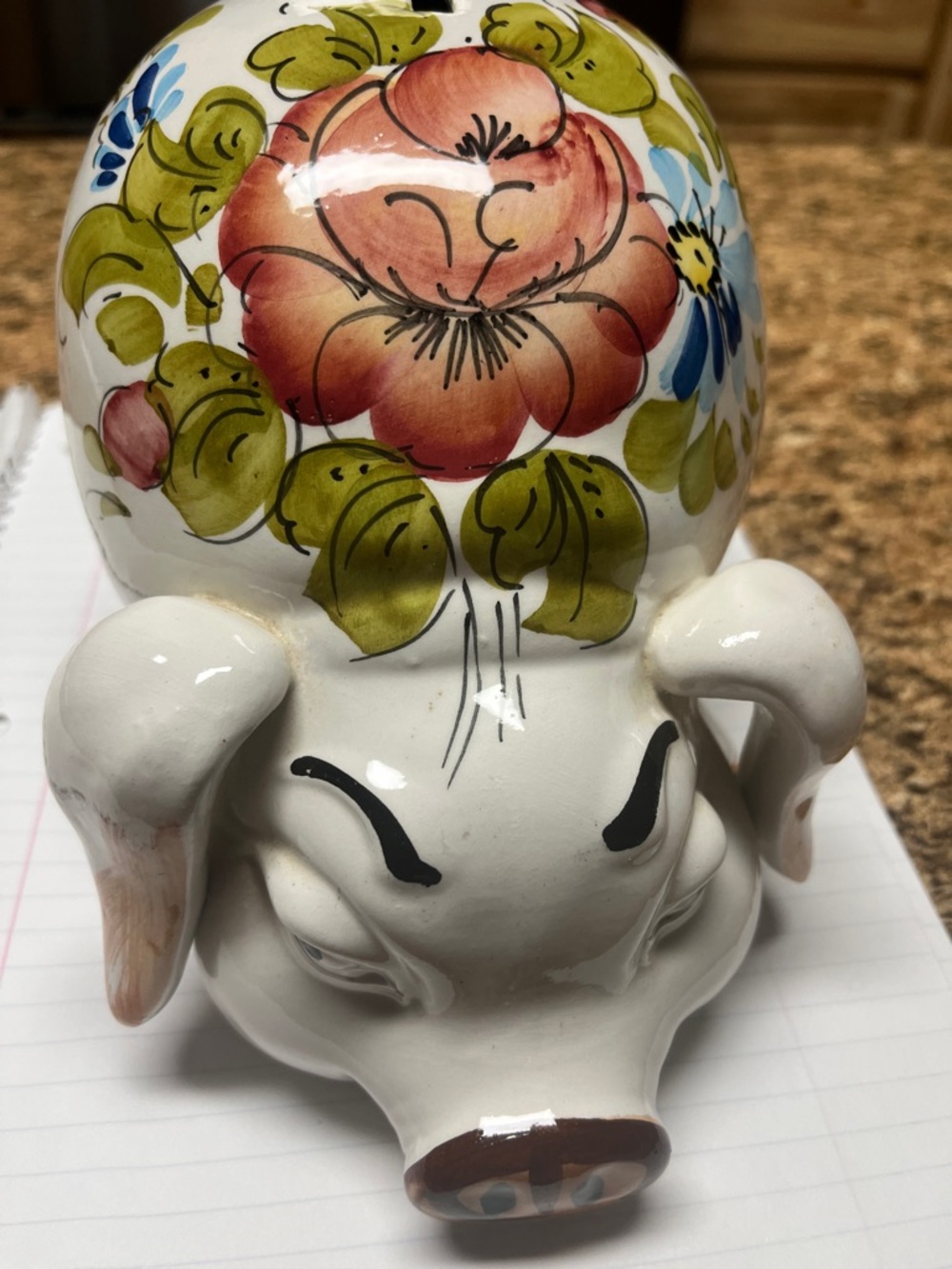 Hand-Painted Floral Ceramic Piggy Bank.  Made in Italy
